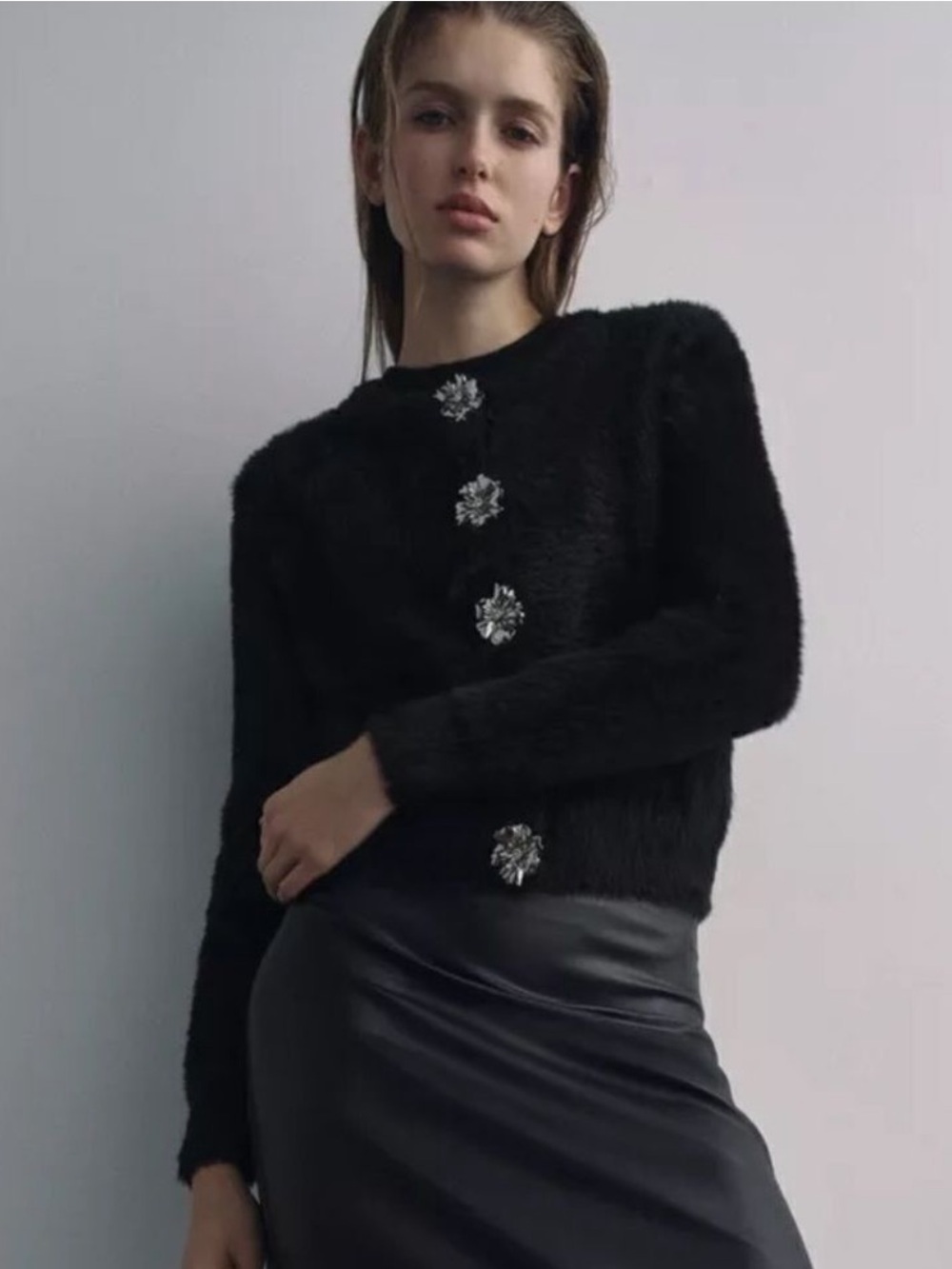 ZARA FUZZY KNIT FAUX FUR JACKET